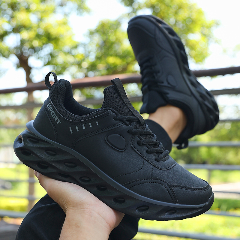 Breathable Mesh Athletic Shoes - Men's All Black Casual Sports Sneakers
