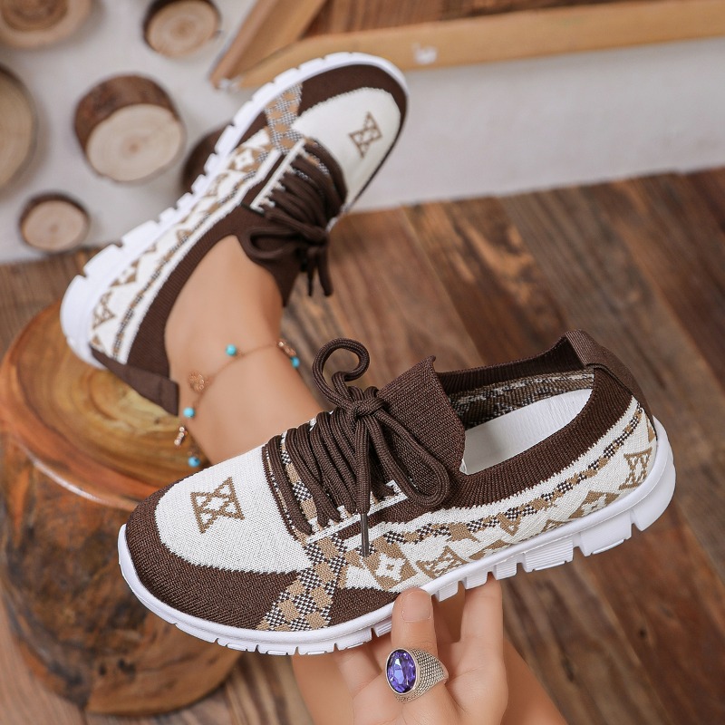 Knit Fabric Lace Up Sneakers - Spring and Autumn New Mesh Knitted