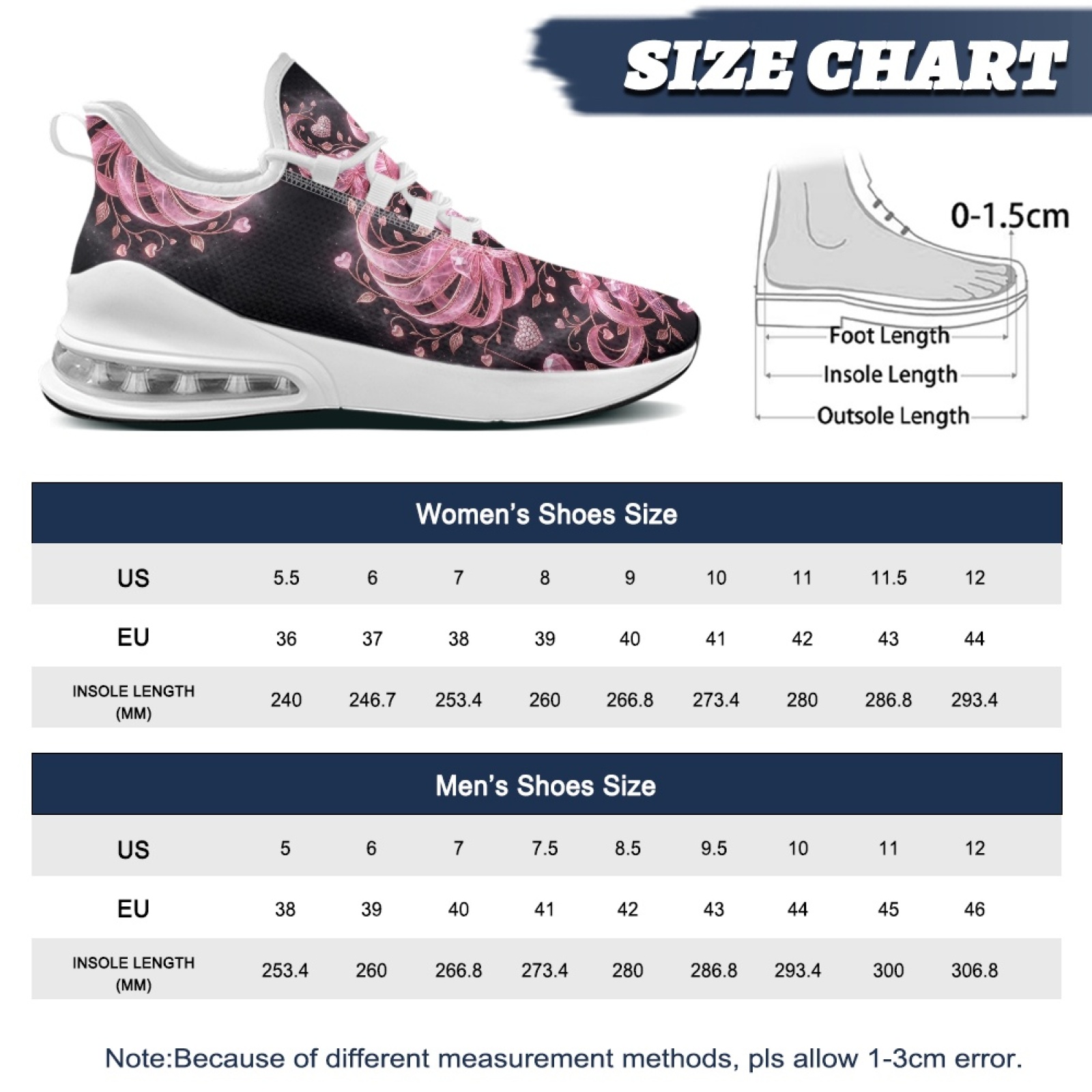 PENSTROLL Pink Heart Floral Co - огляд і ціна Breathable Mesh Athletic Shoes